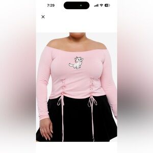 Disney the Aristocats Marie off the shoulder lace up long sleeve top plus